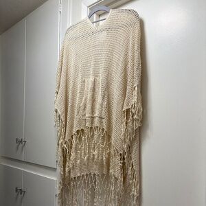 Free People crochet hoodie poncho with fringe - one size fits most